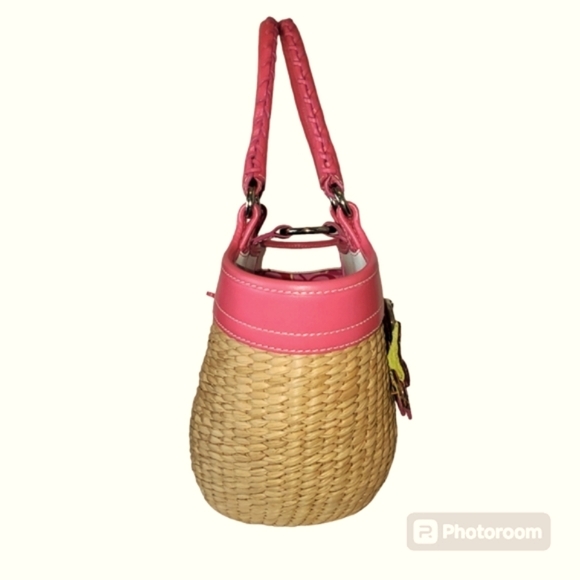Coach Straw Basket Weave Pink Leather Authentic Handbag/Purse NO. L3K 62… - Picture 3 of 12